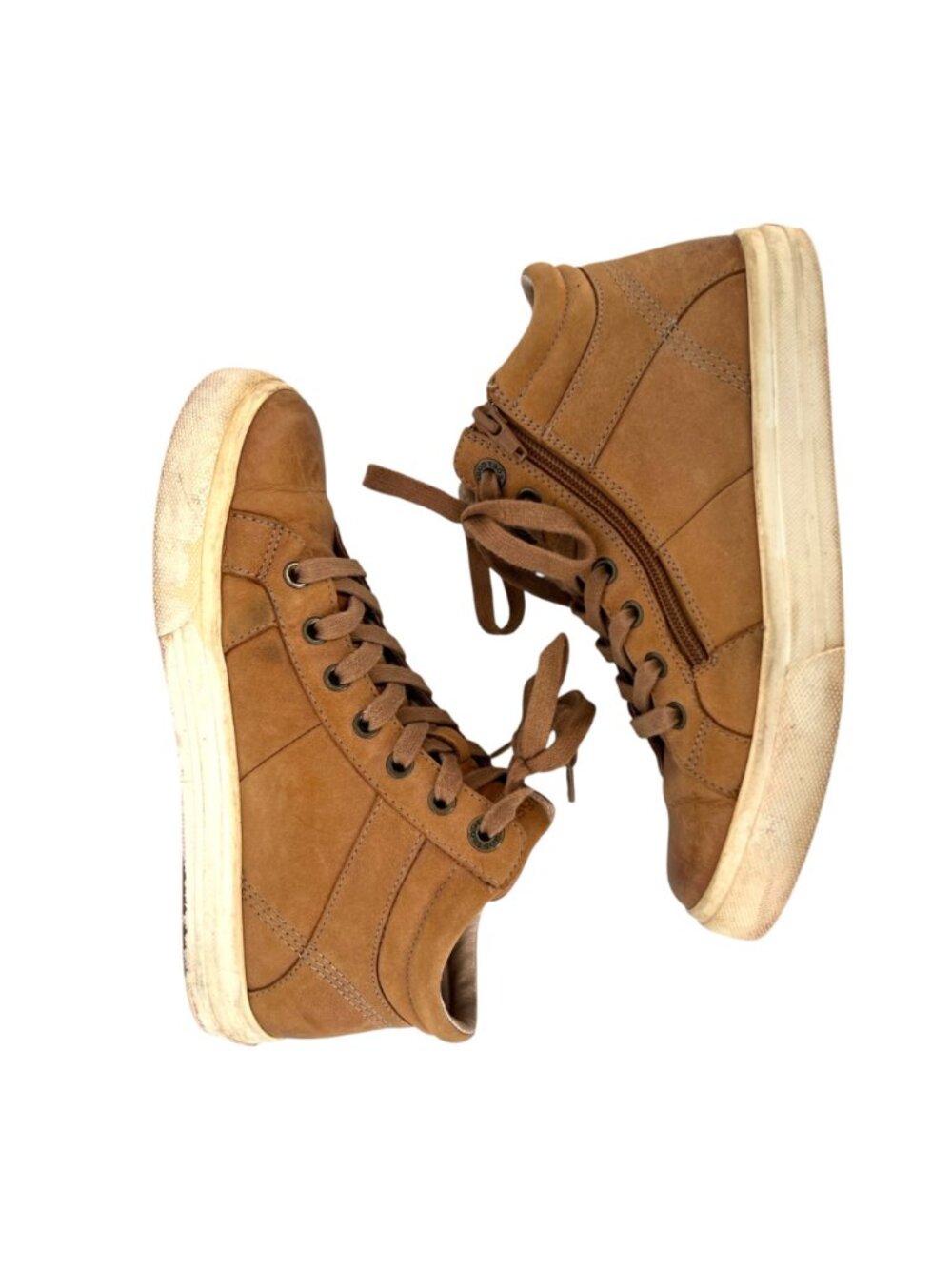 Taos Winner Leather High-Top Comfort Sneakers Side Zipper Cognac Brown Size 7.5 - Picture 4 of 14